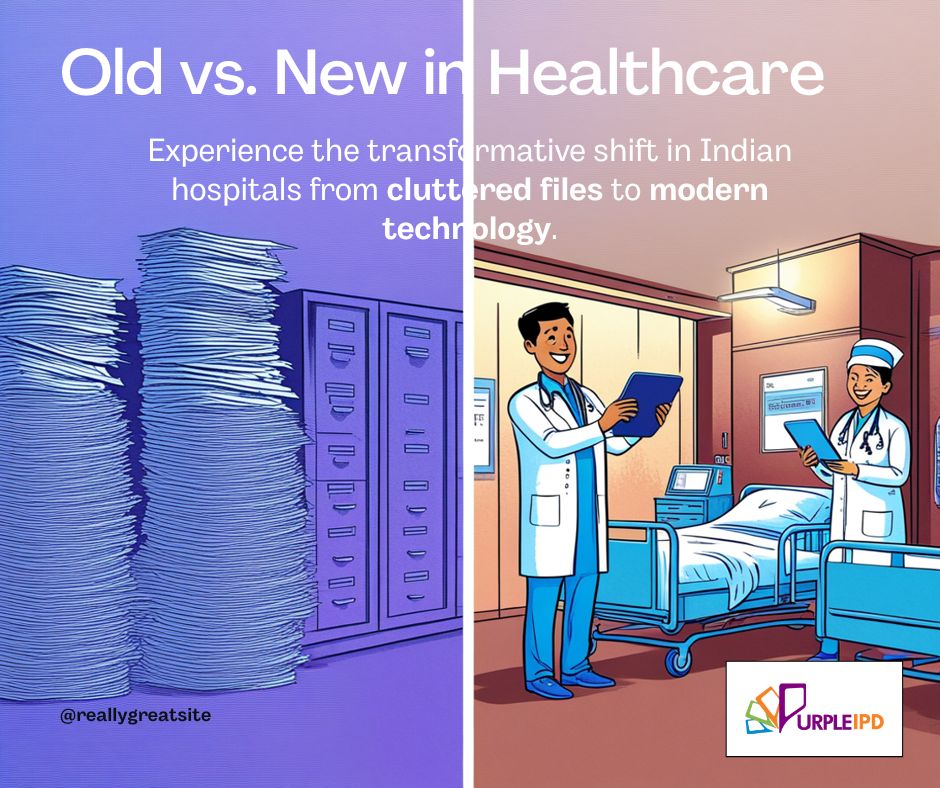 Paperless hospital software Delhi NCR — doctor using tablet during ward round with PurpleIPD